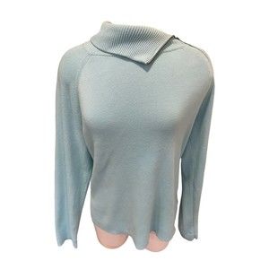 Liz Claiborne Sweater L Turquoise Turtleneck Chest 42” Shoulder Zipper Fresh